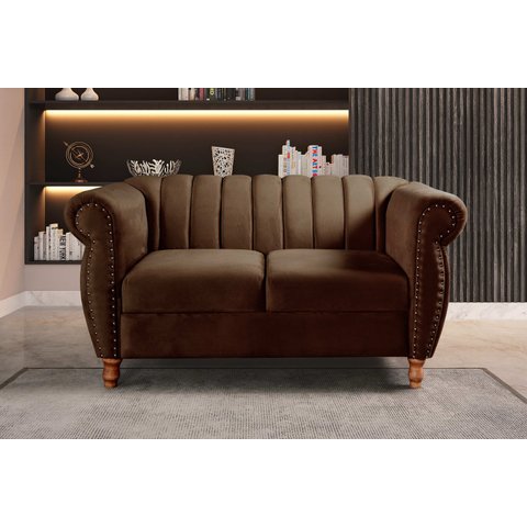 Namoradeira Realeza Sofá Chesterfield Decoração Sala Recepção Estilo Retrô Marrom