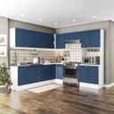 Ver imagem 1 de Cozinha Completa Modulada 9 Peças com Rodapé Pérola Yescasa Branco/Azul