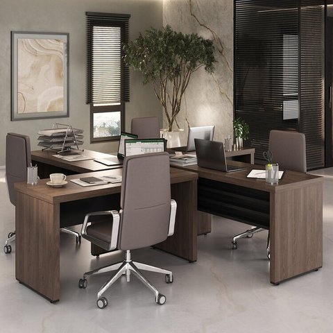 Conjunto para Escritório com 4 Mesas Tamburato 1400 135cm Charuto E Preto