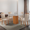 Ver imagem 1 de Mesa de Jantar Eloise 90cm Tampo MDF Vidro Canto Copo com 4 Cadeiras Aline