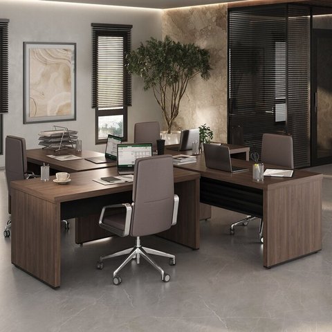 Conjunto Executivo 4 Mesas Tamburato 1600 1585cm Charuto E Preto