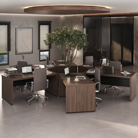 Conjunto para Escritório com 6 Mesas Tamburato 1600 159cm Charuto e Preto Artany