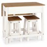 Mesa Dobrável e 2 Banquetas de Madeira Branco Lavado - 5