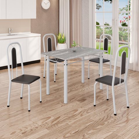 Conjunto de Mesa com 4 Cadeiras Lívia Branco/Preto