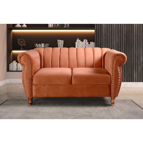 Namoradeira Realeza Sofá Chesterfield Decoração Sala Recepção Estilo Retrô Laranja Terracota