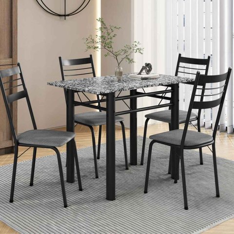 Conjunto Tubular de Mesa e Cadeiras Palma Preto/Platina/Ocre