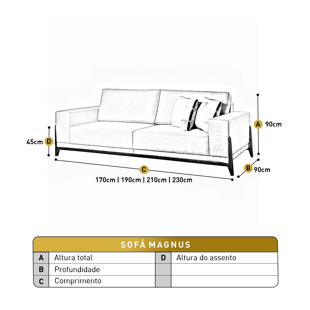 Sofá Fixo Magnus 3 Lugares Luxo 2,30m Elegância e Sofisticação - 4