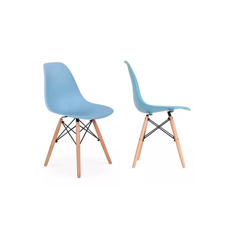 Kit 2 Cadeiras Charles Eames Eiffel Azul Base Madeira Sala Cozinha Jantar - Bering