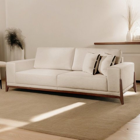 Sofá Fixo Magnus 3 Lugares Luxo 2,30m Bege Claro