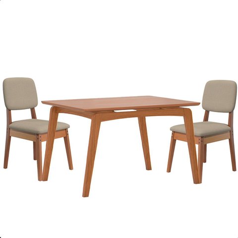 Mesa de Jantar com 2 Cadeiras Ravi Nature Linho Bege Base de Madeira