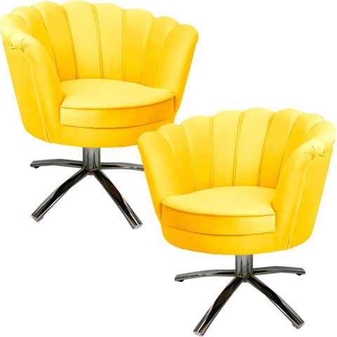 Kit Duas Poltronas Giratórias Pétala em Sued Premium Amarelo Sua Casa Decorações
