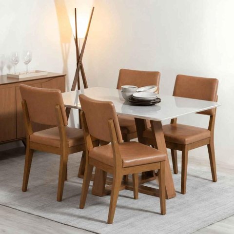 Conjunto Jantar Mesa 1,35 c/Vidro Avena 4 Cadeiras New Ella - Caramelo