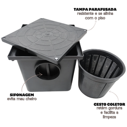 Caixa de Gordura 9 Litros com Cesto e Tampa com Parafuso - 5