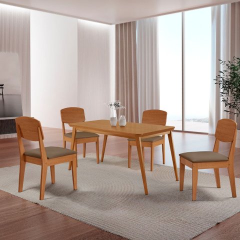Mesa de Jantar Copper 120cm Tampo Canto Copo Mdf com 4 Cadeiras Copper Moderna Mobília