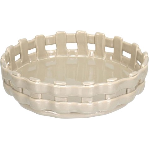 Centro Mesa Decorativa Fruteira Home&co Cerâmica 6x21x21cm Marfim