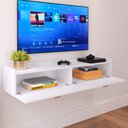 Ver imagem 3 de Rack Suspenso Home Estante Tv 42 Polegadas Bancada Pequena 2 Portas Multiuso Decoração Sala Quarto