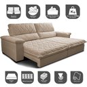 Ver imagem 3 de Sofá Retrátil e Reclinável 2,95m Molas Ensacadas Cama inBox Big Home Bordado 3D Linho Bege