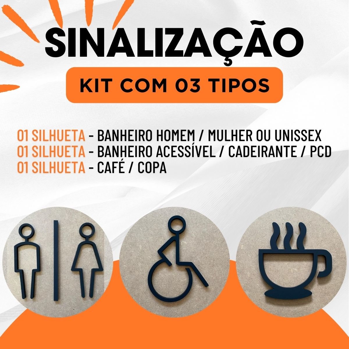Kit Placas de Sinalização Banheiro H,m/unissex Pcd Café/copa - 2