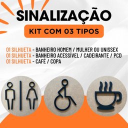 Kit Placas de Sinalização Banheiro H,m/unissex Pcd Café/copa - 2