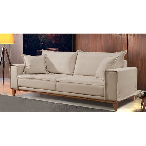 Sofá Fixo 3 Lugares Luxo 200 cm Aquiles Bege Claro