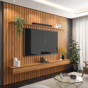 Home Painel Ripado 250x230cm para Tv 85 Supremo 2.3 Patrimar Cinamomo