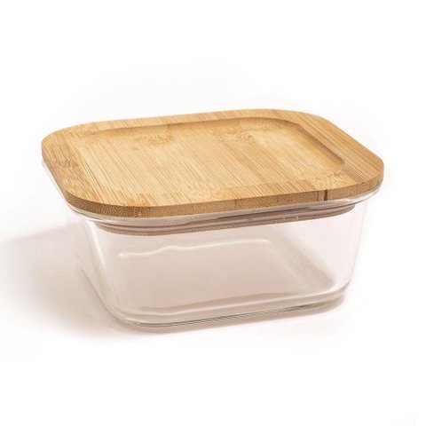 Pote de Vidro com Tampa de Bambu Oikos 800ml Hermético