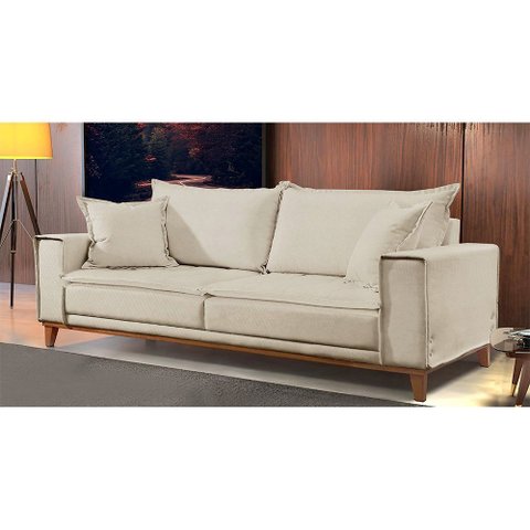 Sofá Fixo 3 Lugares Luxo 220 cm Aquiles Bege Claro