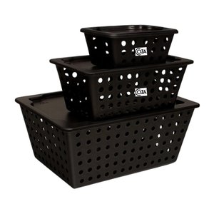 Kit 3 Caixa Organizadora com Tampa Cesto Brinox - Preto