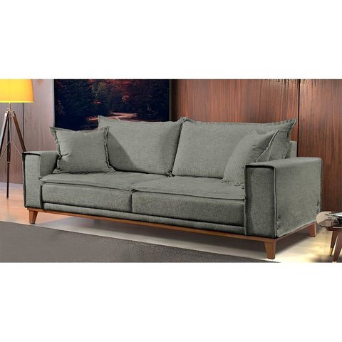 Sofá Fixo 3 Lugares Luxo 220 cm Aquiles Cinza