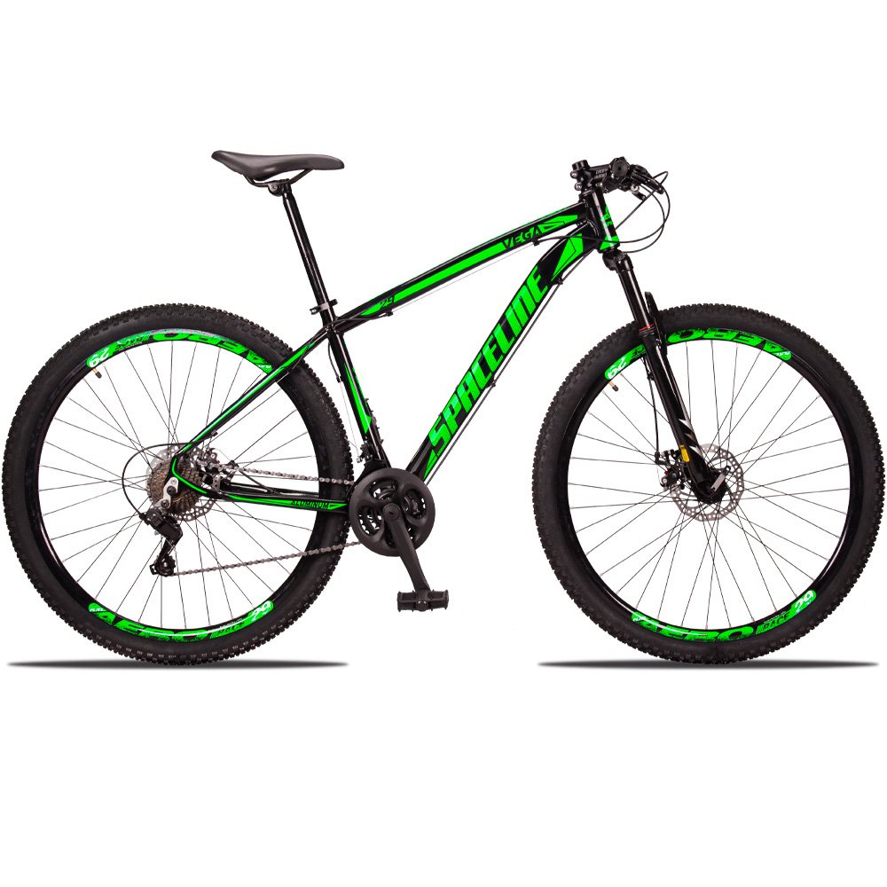 Bicicleta Aro 29 Spaceline Vega 24v Câmbios Importados Freio a Disco Preto e Verde Tam: 17 - 1