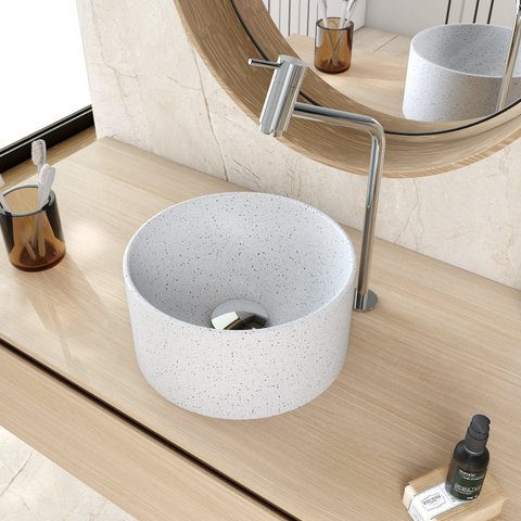 Cuba de Apoio Redonda BL30 30,5x30,5cm Lapimat Branco/Granit Matte Compace