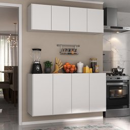 Kit Armário de Cozinha e Aparador 4 Portas Multimóveis Mp2162 Branco - 1