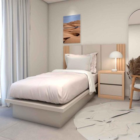 Cama Solteiro Cabeceira e Mesa C/ 2 Gavetas sob Medida Mdf Cor:carvalho Malva com Titânio
