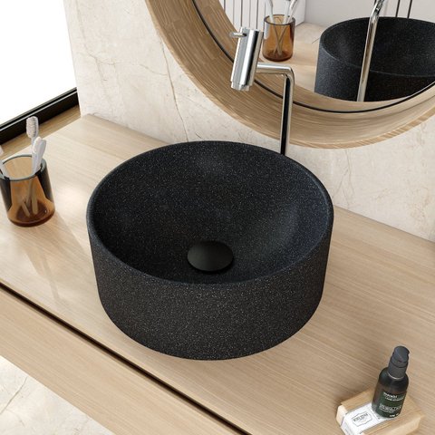 Cuba de Apoio Redonda BL34 34x34cm Lapimat Preto/Granit Matte Compace