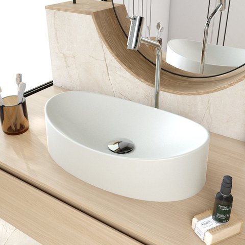 Cuba de Apoio Oval Canoa BC47 47x30cm Lapimat Cinza/Matte Fosca Compace
