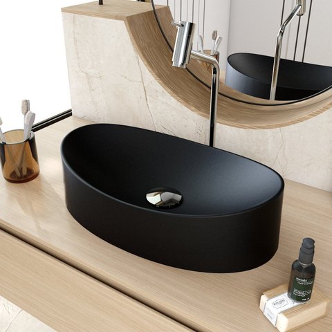 Cuba de Apoio Oval Canoa BC47 47x30cm Lapimat Preto/Matte Fosca Compace