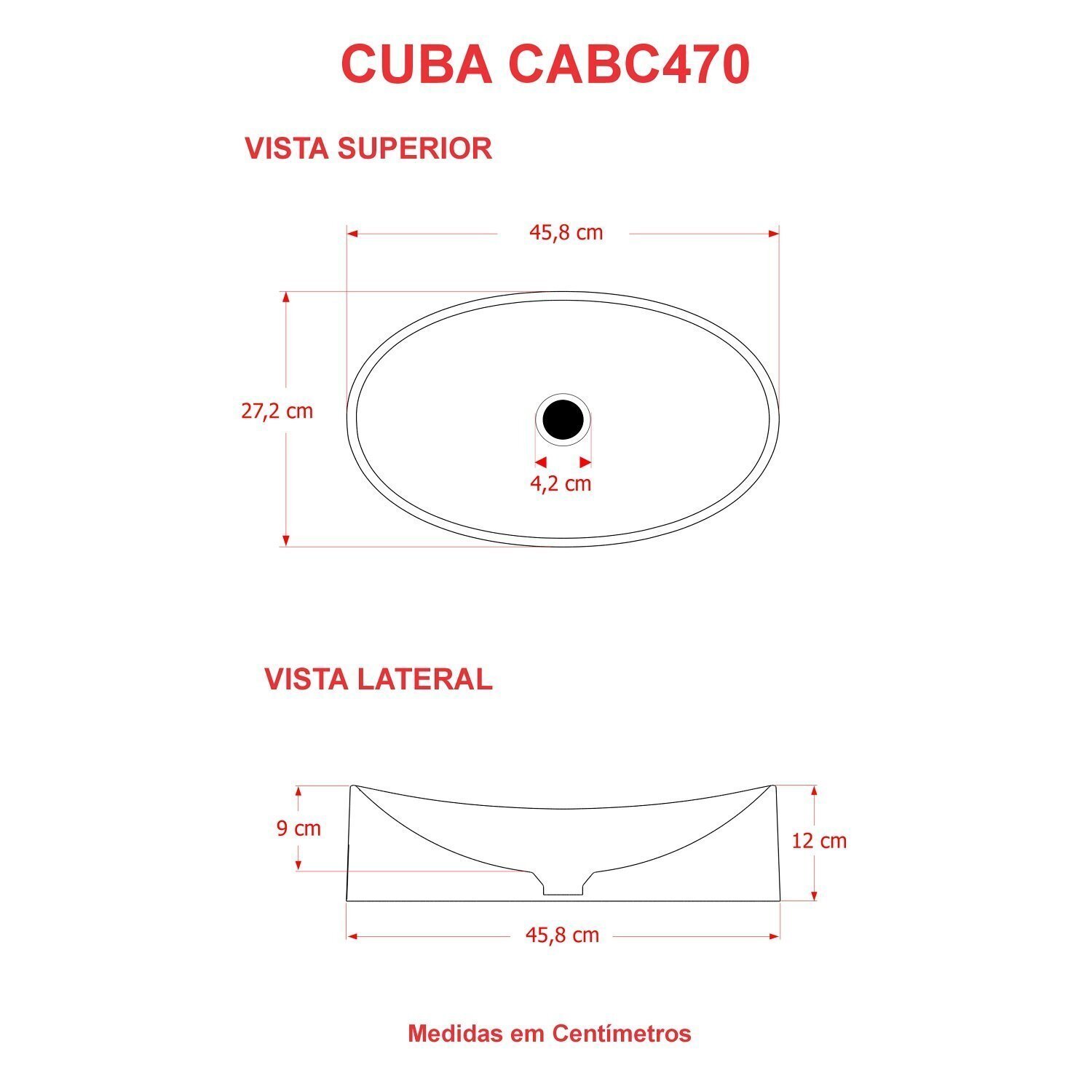 Cuba de Apoio Oval Canoa Bc47 47x30cm Lapimat em Mármore Sintético Preto