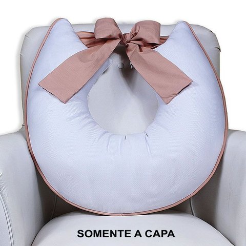 Capa de Almofada Amamentação Piquet com Laço - Branco com Rosê