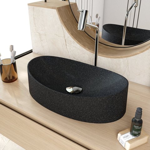 Cuba de Apoio Oval Canoa BC47 47x30cm Lapimat Preto/Granit Matte Compace