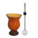 Ver imagem 1 de Kit Chimarrão Cuia Porongo Base e Bomba Inox 25cm Mil Furos Rosca Pedra Ágata Mate