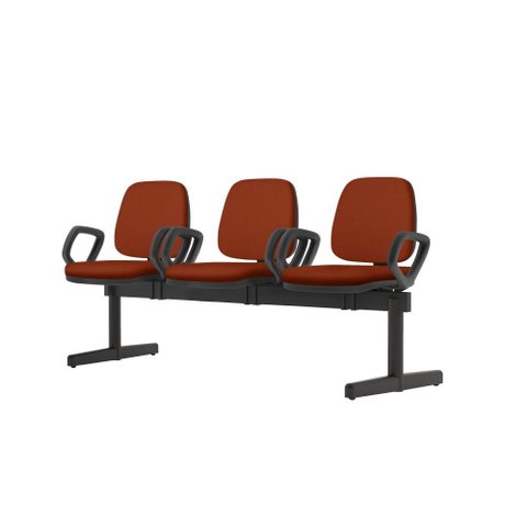 Longarina Job com Bracos 3 Lugares Assento Courino Vermelho Base Metalica Preta - 54502