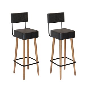 Kit 2 Banquetas Alta Barcelona com Encosto - Design Moderno:preto