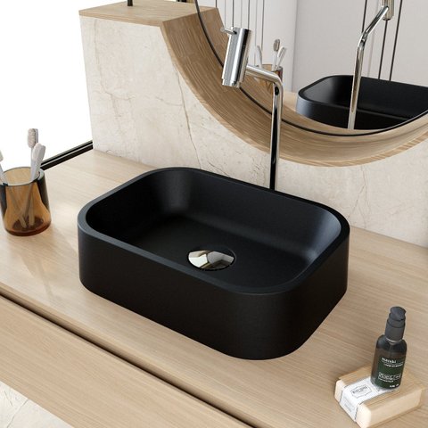 Cuba de Apoio Retangular BR37 37,8x28cm Lapimat Preto/Matte Fosca Compace