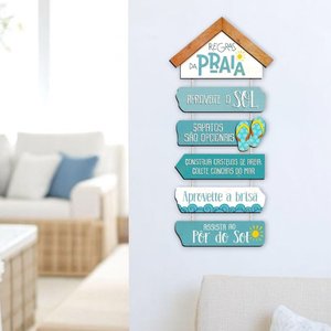 Placa Decorativa Náutica - Regras da Praia - 25 X 55 Cm