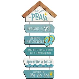 Placa Decorativa Náutica - Regras da Praia - 25 X 55 Cm - 2
