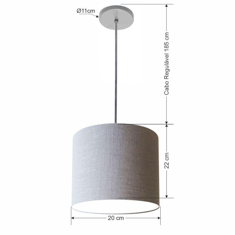 Luminária Pendente Vivare Free Lux Md-4105 Cúpula em Tecido Rustico-cinza da Canopla Canopla Cinza - 4