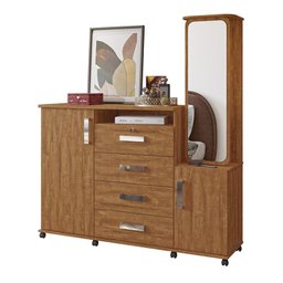 Cômoda Copacabana 2 Portas e 4 Gavetas Amêndoa com Espelho Giratório - PR Móveis - 1 Cômoda Copacabana 2 Portas e 4 Gavetas Amêndoa com Espelho Giratório - PR Móveis - 1
