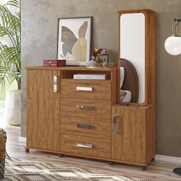 Cômoda Copacabana 2 Portas e 4 Gavetas Amêndoa com Espelho Giratório - PR Móveis - 2 Cômoda Copacabana 2 Portas e 4 Gavetas Amêndoa com Espelho Giratório - PR Móveis - 2