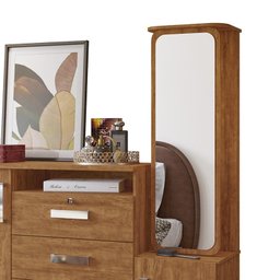 Cômoda Copacabana 2 Portas e 4 Gavetas Amêndoa com Espelho Giratório - PR Móveis - 3 Cômoda Copacabana 2 Portas e 4 Gavetas Amêndoa com Espelho Giratório - PR Móveis - 3