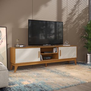 Rack para Tv até 65 Polegadas 2 Portas com Puxador em Madeira Maciça Domus 180cm retrô